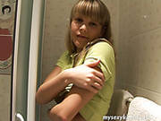 Ardent Blond Wanker Chanel Masturbates With A Dildo On The Toilet Bowl
