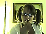 Buxom Ugly Light Haired Bitch With Pigtails Masturbates Madly On Webcam