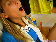 Two Cheerleader Girls Open Wide Each Others Slits