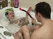 Weird Wet Brunette Called Leo Gets Her Juicy Cunt Licked In The Hot Soapy Bath