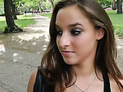 Alluring Brunette Girl Gives Awesome Blowjob In Public Park