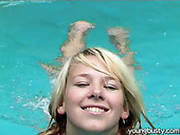 Juicy Teen Kessy Is Playing With Toy By Pool Side