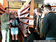 Horny Dude Joins A Couple That Fucks In Cowgirl Style In His Store To Get Blowjob