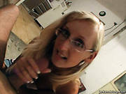 Four Eyed Blonde Seductress Gives Her Lover A Nice Blowjob