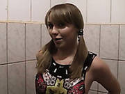 Slutty College Student Blows Two Huge Cocks In The Restroom