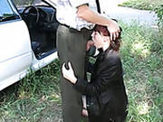 Messy Red-haired Slut Gives A Head To Taxi Driver