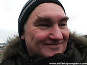 Messy Brunette Amateur Gives Blowjob To Aroused Grandpa In The Street