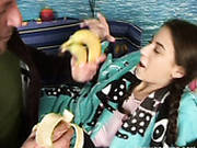 Perverse Daddy Uses Banana To Fuck Soaking Fresh Vagina Of Salty Amateur