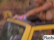 Massive Boobs Playmates Try Out Wakeboarding At The Lake