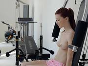 Redhead Teen Hottie Doing A Nude Workout In The Gym