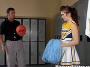 Petite Cheerleader Goes Down On Coach And Gets Smashed